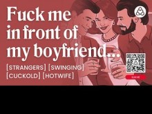 ASMR Audio Porn: Primera vez Hotwife Trío en un club de swingers con novio cornudo - para mujeres