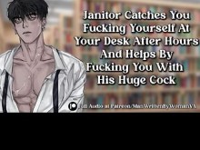 El conserje te pilla follándote en tu escritorio