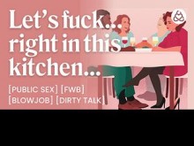 ASMR Audio Porn: Cogida secreta en la cocina con el chico de al lado - Mamada y sexo en público - Historia erótica en audio para mujeres