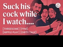 ASMR Audio Porn: Trío FFM por primera vez con amigos - Chupada de polla, conversación oral y sucia - Historia de audio erótica para mujeres