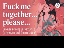 ASMR Audio Porn: Primera vez en un trío MMF con un extraño - Mamada, bisexual y follada en el hotel - Historia de audio erótica para mujeres