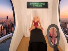 MILF en la Mesa de Placer - Atada su Coño a la Máquina, el Dispositivo de Vibración la Provoca el Orgasmo