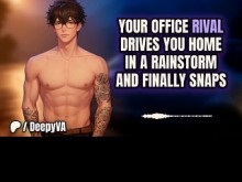 Office Rival te folla en su asiento trasero durante una tormenta | Audio Erótico | Voz profunda | Audio NSFW | gemidos masculinos